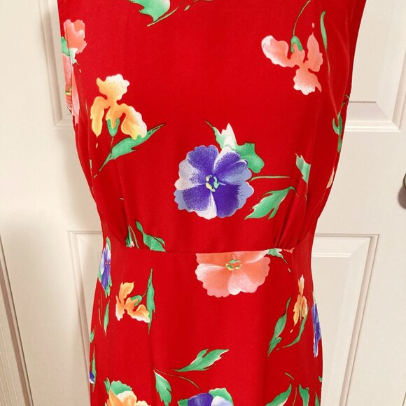 KATHIE LEE Red floral print long dress ~ Vintage SMALL MEDIUM maxi sundress - Picture 5 of 15